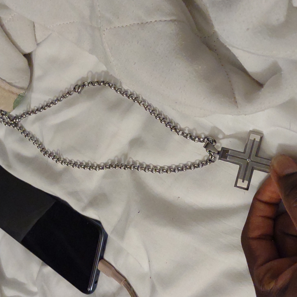 Real stone cross pendant silver chain